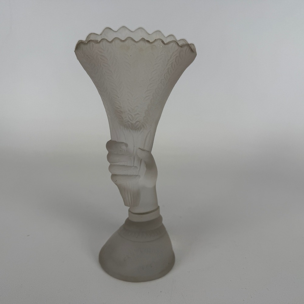 Antique 1876 Centennial Exhibition Frosted Glass Hand Vase Victorian EAPG 8in